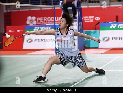 Kuala Lumpur, Malaysia. 28. Mai 2023. Akane Yamaguchi aus Japan spielt gegen Gregoria Mariska Tunjung aus Indonesien während des Finalspiels der Frauen-Singles der Perodua Malaysia Masters 2023 in der Axiata Arena. Akane Yamaguchi gewann mit Punkten; 21/21 : 17/7. (Foto: Wong Fok Loy/SOPA Images/Sipa USA) Guthaben: SIPA USA/Alamy Live News Stockfoto