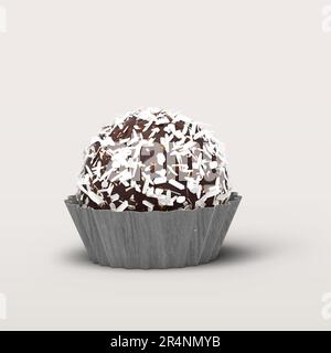 Schokoladenbonbons auf Pappbecher isoliert auf weißem Hintergrund. Stockfoto