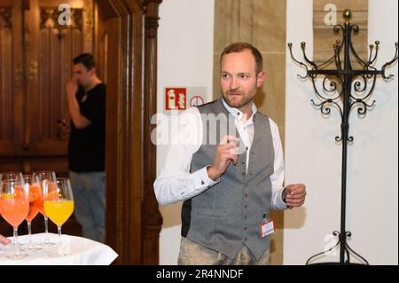 München, Deutschland. 28. Mai 2023. München, Deutschland, Mai 28. 2023: Während des Empfangs im Rathaus nach dem Sieg der Meisterschaften am Marienplatz in München. (Sven Beyrich/SPP) Kredit: SPP Sport Press Photo. Alamy Live News Stockfoto