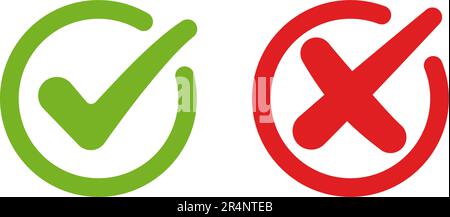 Grünes Häkchen und rotes Kreuz im Kreis Stock Vektor