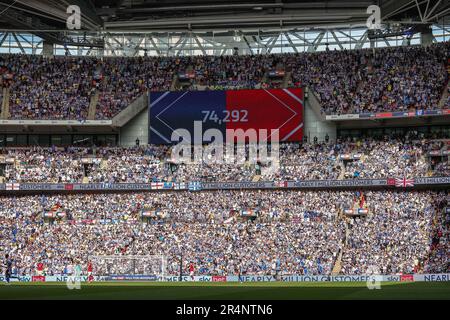 Heute sind 74.292 Teilnehmer am Sky Bet League 1 Play-off-Finalspiel Barnsley vs Sheffield am Mittwoch im Wembley Stadium, London, Großbritannien, 29. Mai 2023 (Foto: Mark Cosgrove/News Images) Stockfoto