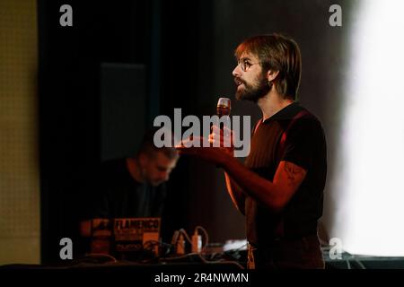 A Lluz, Orión E A Nova Lluz, Poetische Show, Miguel Rodríguez und Andrés Rodríguez, Santanyi, Mallorca, Balearen, Spanien Stockfoto