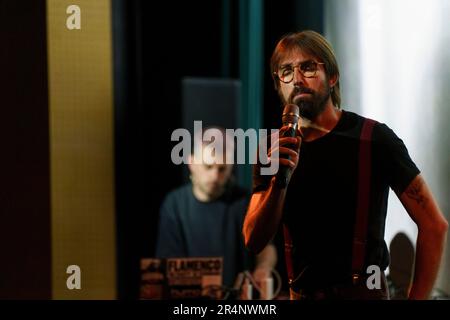 A Lluz, Orión E A Nova Lluz, Poetische Show, Miguel Rodríguez und Andrés Rodríguez, Santanyi, Mallorca, Balearen, Spanien Stockfoto