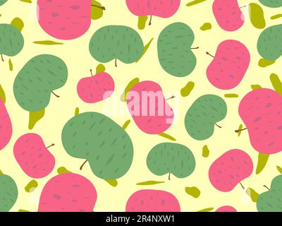 Nahtloses Muster mit roten und grünen Äpfeln. Äpfel im minimalistischen Stil. Design für den Druck auf Textilien, Bannern und Werbeprodukten. Vector illu Stock Vektor