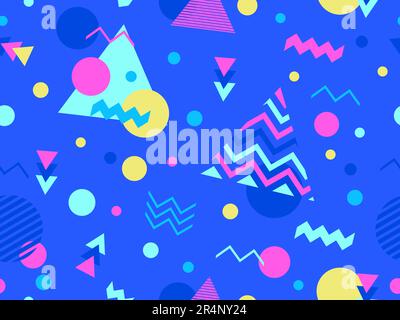 Memphis Nahtloses Muster mit geometrischen Formen im Stil von 80s. Farbenfrohes geometrisches Muster. Design von Werbeartikeln, Geschenkpapier und Druck. Stock Vektor
