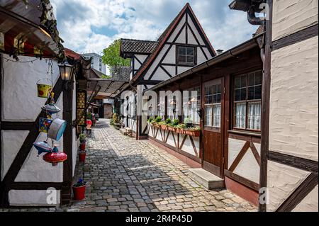 Mittelalterliche kleine Fachwerkhäuser in Nürnberg Stockfoto