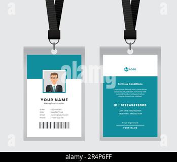 Vorlage für Vektor-id-Karte mit Verschluss und Trageschlaufe. Blaues und weißes Modell-Set. Moderne farbenfrohe Icon-Kollektion. Mitarbeiter-ID. Einfaches, realistisches Design Stock Vektor