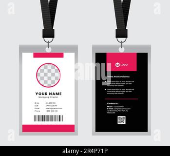 Vorlage für Vektor-id-Karte mit Verschluss und Trageschlaufe. Blaues und weißes Modell-Set. Moderne farbenfrohe Icon-Kollektion. Mitarbeiter-ID. Einfaches, realistisches Design Stock Vektor