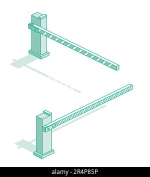 Automatische Barriere Für Isometrische Kontur. Vektordarstellung. Symbolgruppe. Auf Weiß isolierte Objekte. Stock Vektor