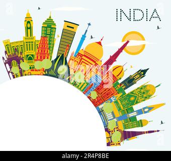 Indien Skyline der Stadt mit Gebäuden, blauer Himmel und Kopieren. Delhi. Mumbai, Bangalore, Chennai. Vector Illustration. Stock Vektor