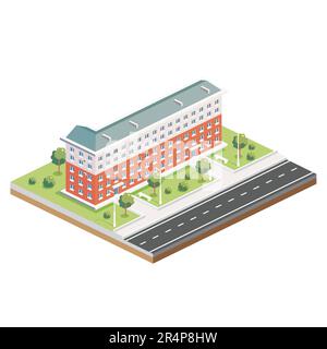 Isometrisches Fünfstöckiges Wohngebäude. Symbol oder Infografik-Element. Vektordarstellung. Stadthaus. Architektonisches Symbol isoliert auf Weiß. Stock Vektor