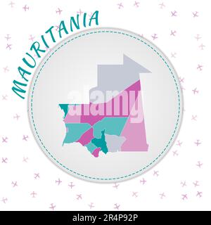 Mauretanien Kartendesign. Landkarte mit Regionen in Smaragd-Amethyst-Farbpalette. Stock Vektor