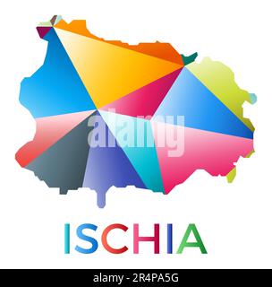 Leuchtende Ischia-Form. Mehrfarbiges, geometrisches Insellogo. Modernes, trendiges Design. Saubere Vektordarstellung. Stock Vektor