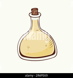 Vektordarstellung einer handgezeichneten kleinen Glasflasche mit gelbem Trank Stock Vektor