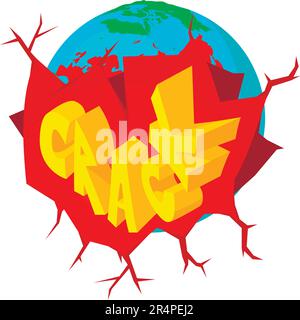 Isometrischer Vektor des Symbols „Riss“. Globus-Erde-Planet und Sprechblasensymbol knacken. Komische Sprechblase Stock Vektor