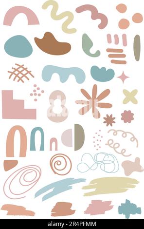Set abstrakter Formen und Objekte minimalistischer Bo-Ho-Pastellstil. Farbenfrohe geometrische minimalistische Dekorationskunst für Druck, Poster oder Postvorlagen Stock Vektor