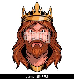 König. Vektordarstellung eines Kriegerkönigs. Ein starker, tapferer König mit einer Krone auf dem Kopf. Stock Vektor