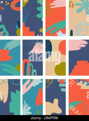 Hintergrundvorlage für abstrakte Formen für Social-Media-Storys und kreative Beiträge. Design mit Kopierraum für Text und Bilder mit farbigen Formen und Stock Vektor