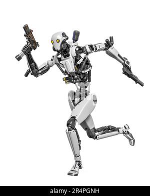 der droid-Soldat läuft in Aktion und hält eine Pistole, abbildung 3D Stockfoto