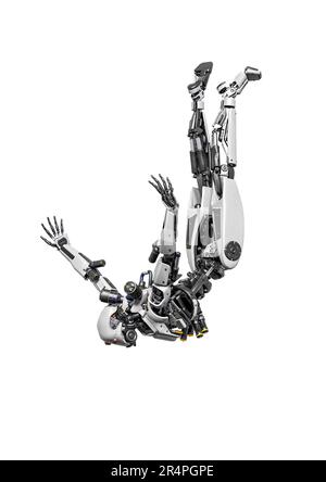 der droid-Soldat fliegt in Aktion, 3D-Abbildung Stockfoto