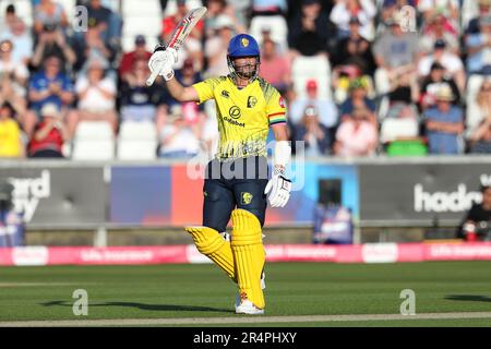 Chester le Street, Großbritannien. 29. Mai 2023Ollie Robinson of Durham während des Vitality T20 Blast-Spiels zwischen Durham und Notts Outlaws im Seat Unique Riverside, Chester le Street am Montag, 29. Mai 2023. (Foto: Robert Smith | MI News) Kredit: MI News & Sport /Alamy Live News Stockfoto