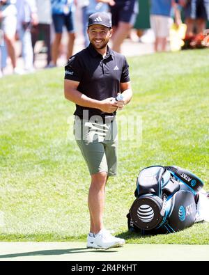 Dublin, Ohio, USA. 29. Mai 2023. Xander Schauffele (USA) auf dem Putting Green beim Memorial Tournament in Dublin, Ohio. Brent Clark/Cal Sport Media/Alamy Live News Stockfoto