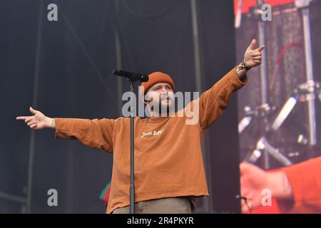 Napa, USA. 28. Mai 2023. Quinn XCII tritt am 3. Tag des BottleRock Napa Valley Music Festivals auf der Napa Valley Expo am 28. Mai 2023 in Napa, Kalifornien, auf. Foto: Casey Flanigan/imageSPACE Credit: Imagespace/Alamy Live News Stockfoto