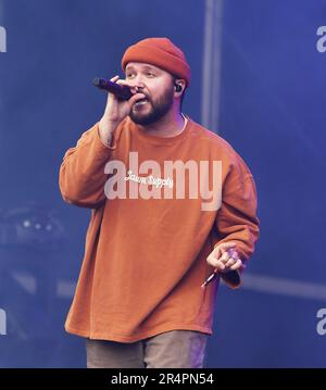 Napa, USA. 28. Mai 2023. Quinn XCII tritt am 3. Tag des BottleRock Napa Valley Music Festivals auf der Napa Valley Expo am 28. Mai 2023 in Napa, Kalifornien, auf. Foto: Casey Flanigan/imageSPACE/Sipa USA Kredit: SIPA USA/Alamy Live News Stockfoto