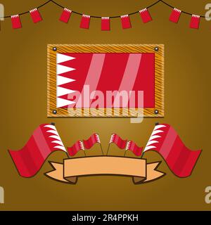 Bahrain-Flaggen auf Rahmenholz, Etikett, einfacher Verlauf und Vektordarstellung Stock Vektor