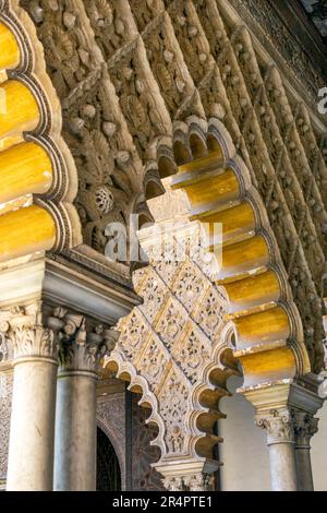 Spanien, Andalusien, Sevilla, das Königliche Alcazar von Sevilla, Details der Architektur Stockfoto