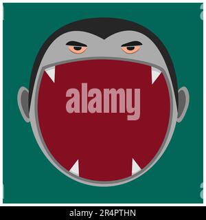 Halloween-Charakterdesign mit Big Dracula Character Head und offenem Mund, Vektor und Illustration. Stock Vektor