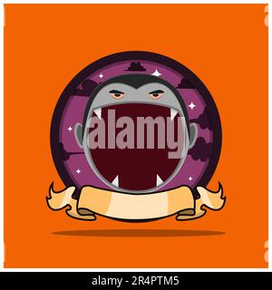 „Monsterkopf“-Etikett Im Vintage-Design Mit Dracula-Design. Vektor und Illustration Stock Vektor