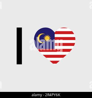 Ich liebe die Darstellung von Vektorsymbolen der malaysischen Landesflagge Stock Vektor