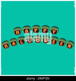 Happy Halloween Text On Frankenstein Head Character. Vektor Und Illustration Stock Vektor