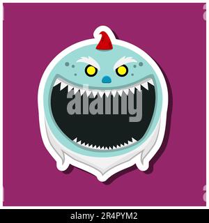 Monster-Sticker mit Halloween gruseliger Gnome. Violetter Hintergrund. Flaches Design. Halloween-Symbole. Vektor und Illustration. Stock Vektor