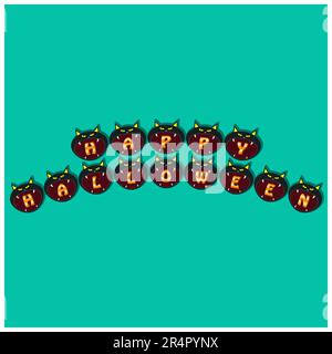 Happy Halloween Text On Black Cat Head Character. Vektor Und Illustration Stock Vektor