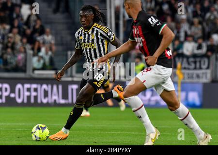 Moise Kean vom FC Juventus in Aktion während des Fußballspiels der Serie A zwischen dem FC Juventus und dem AC Mailand im Juventus Stadion in Turin (Italien), Mai 29., Stockfoto