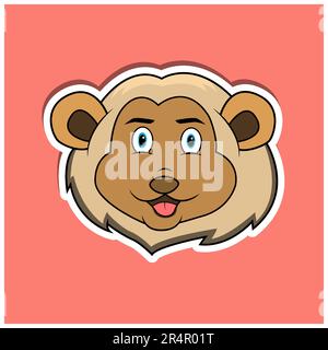 Animal Face Sticker With Lion Character Design. Vector and Illustration Stock Vektor