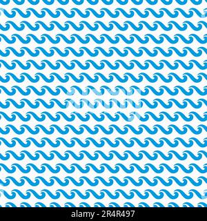 Meer- oder Meerwasserwellen nahtloses Muster. Tapete mit nahtlosem nautischem Hintergrund, minimalistischer Vektordruck aus marinem Stoff oder welliger Textilhintergrund mit blauen Wellen im Wasser Stock Vektor