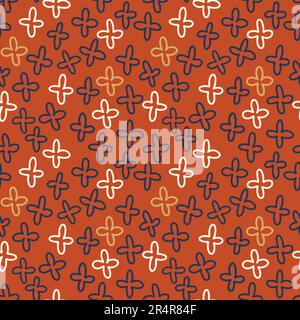 Nahtloses Muster Mit Abstraktem Blumenmuster In Weiß, Blau, Orange Stock Vektor