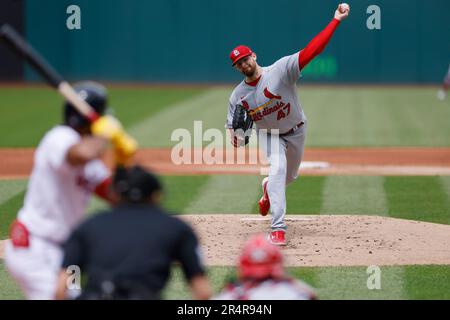 CLEVELAND, OH - 28. MAI: Der Startkrug Jordan Montgomery (47) der St. Louis Cardinals spielt am 28. Mai 2023 im Progressive Field in Cleveland gegen die Cleveland Guardians. (Joe Robbins/Image of Sport) Stockfoto