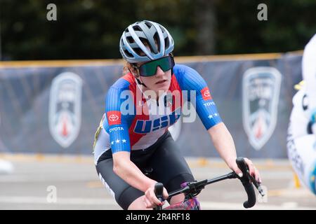 UCI-Weltmeisterschaft, Straßenrennen, Huntsville, Alabama, USA. 29. Mai 2023. Clara Brown aus den Vereinigten Staaten, Gewinnerin des Frauen-Rennens C3. Kredit: Casey B. Gibson/Alamy Live News Stockfoto