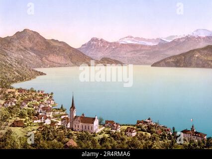 Vierwaldstättersee, Weggis und Rigi, Luzern, Schweiz 1890. Stockfoto