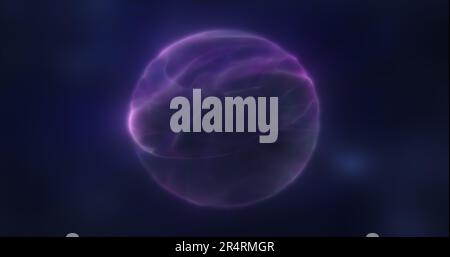 Abstrakte lila Energiekugel rund um glühenden magischen digitalen futuristischen Weltraumhintergrund. Stockfoto