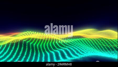 Abstrakte magische Wellen von Regenbogenenergie aus leuchtenden Teilchen und Linien futuristischer Hightech-Hintergrund. Stockfoto