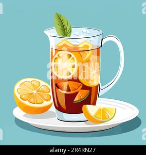 Erfrischende Zitrusfrucht: Eine lebhafte Zitronenkanne gefüllt mit frisch gepresstem Saft Stock Vektor