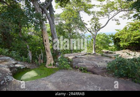 Wat Tham Phae Dan, ein einzigartiger Tempel auf einem Hügel in Thailands übersehener Provinz Sakon Nakhon Stockfoto