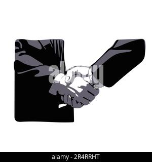 Nahaufnahme-Handschlag eines Geschäftsmannes Illustration Vektorhand gezeichnet isoliert auf weißer Hintergrundlinienkunst. Stock Vektor