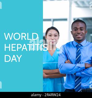 Zusammensetzung des World Hepatitis Day Text über verschiedene Ärzte Stockfoto