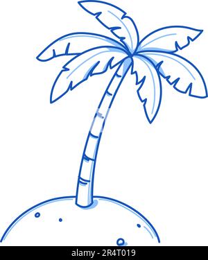 Palmenkritzelei. Handgezeichnete Palme im Doodle-Stil. Isoliertes Element mit blauer Stiftlinie. Sommerflora, Dschungelkonzept. Vektordarstellung. Stock Vektor